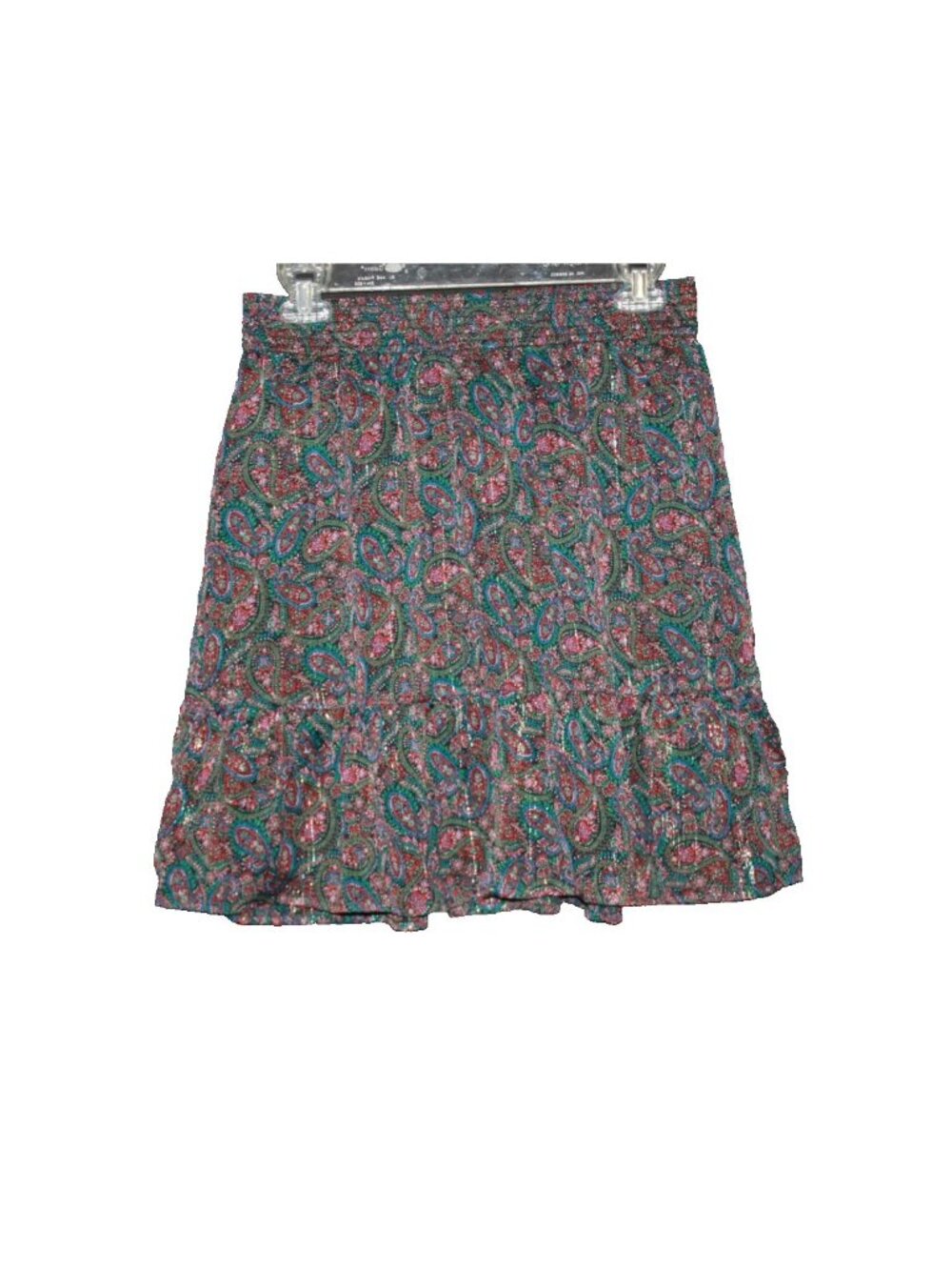Loft Paisley Floral Pull-on Waist Skirt Multi Color Metallic Thread Size Small